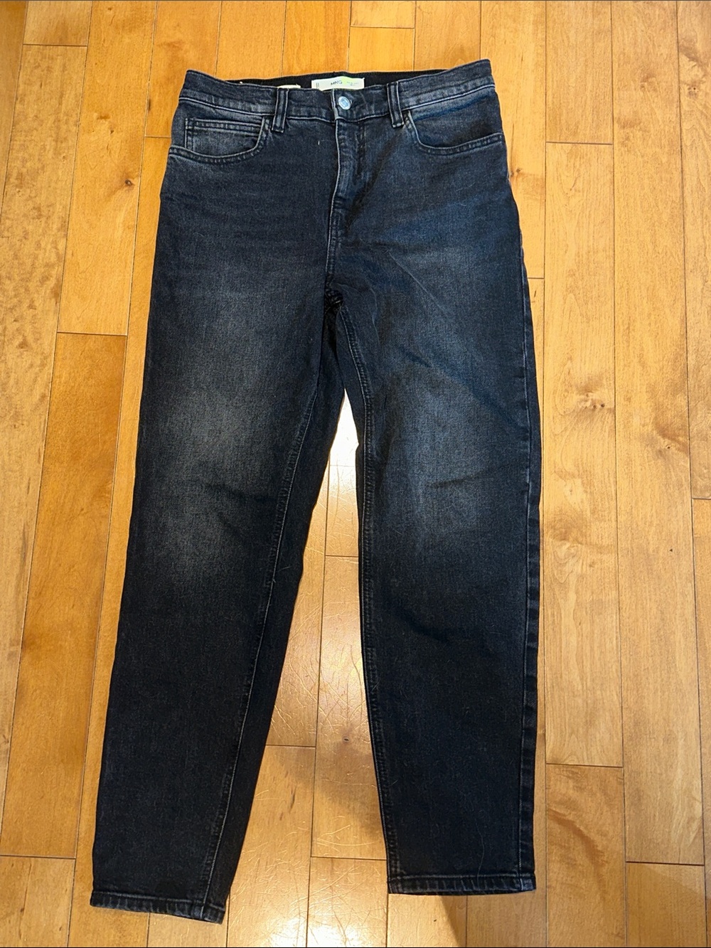 Mango New Mom Dark Wash Black Jeans - Classic Straight Fit
